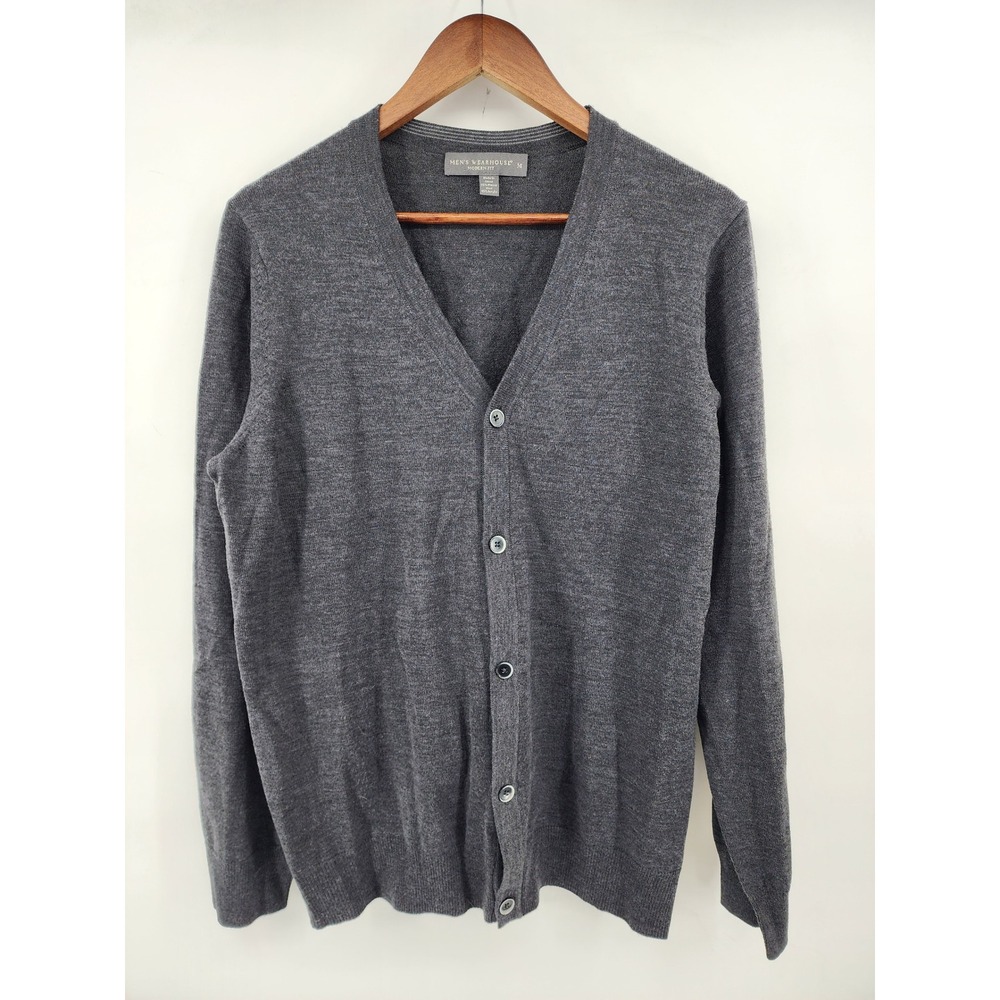 Men's Wearhouse Modern Fit Merino Wool Cardigan Charcoal Gray Size M